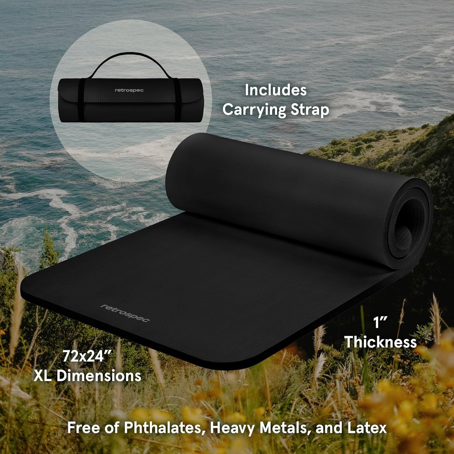 Retrospec Solana Yoga Mat 1" Thick w/Nylon Strap for Men & Women - Non Slip Exercise Mat for Home Yoga, Pilates, Stretching, Floor & Fitness Workouts - Image 3