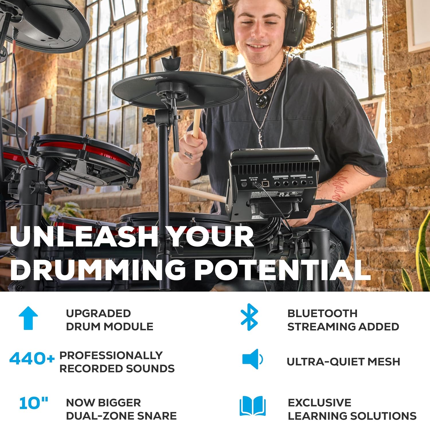 Alesis Nitro Max Kit Eight Piece Electronic Drum Kit with Mesh Heads and Bluetooth - Image 6