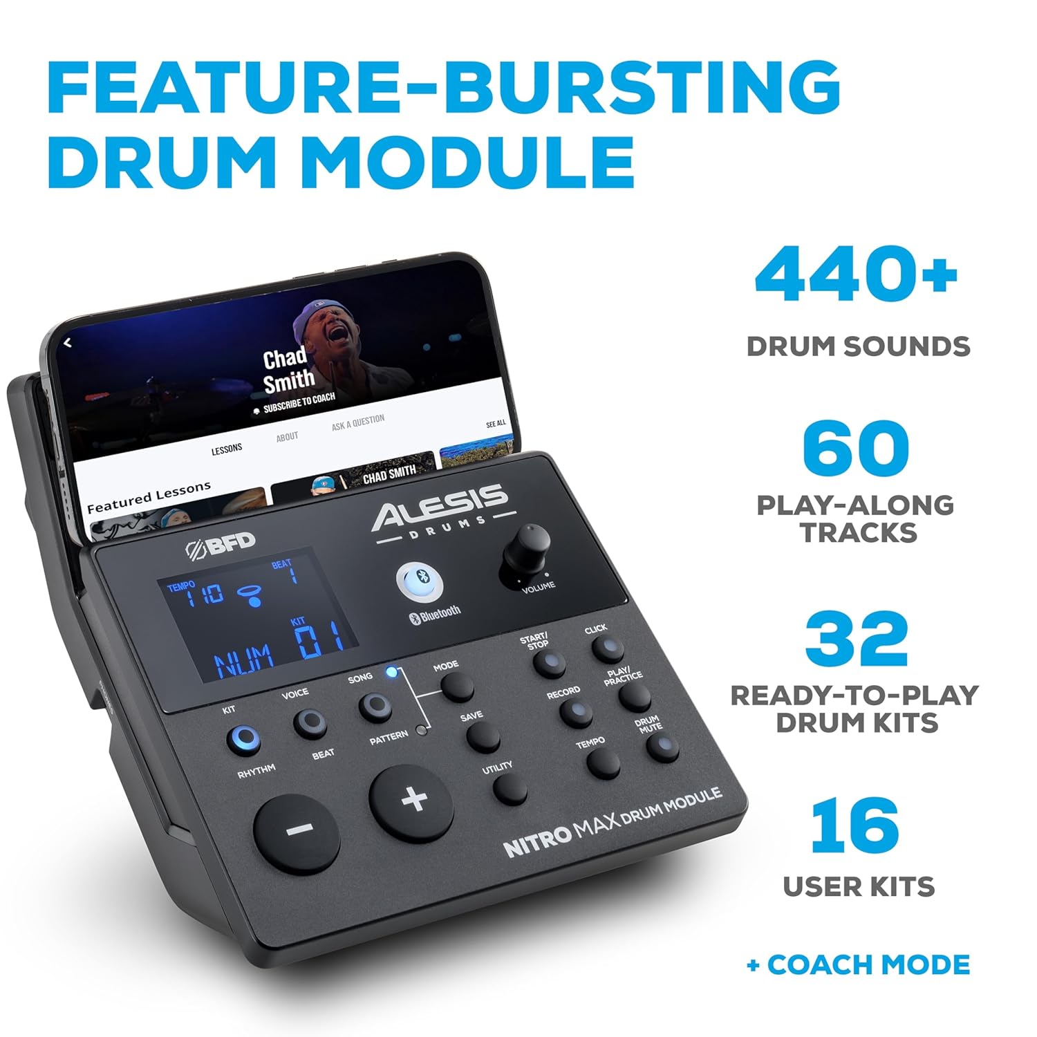 Alesis Nitro Max Kit Eight Piece Electronic Drum Kit with Mesh Heads and Bluetooth - Image 5