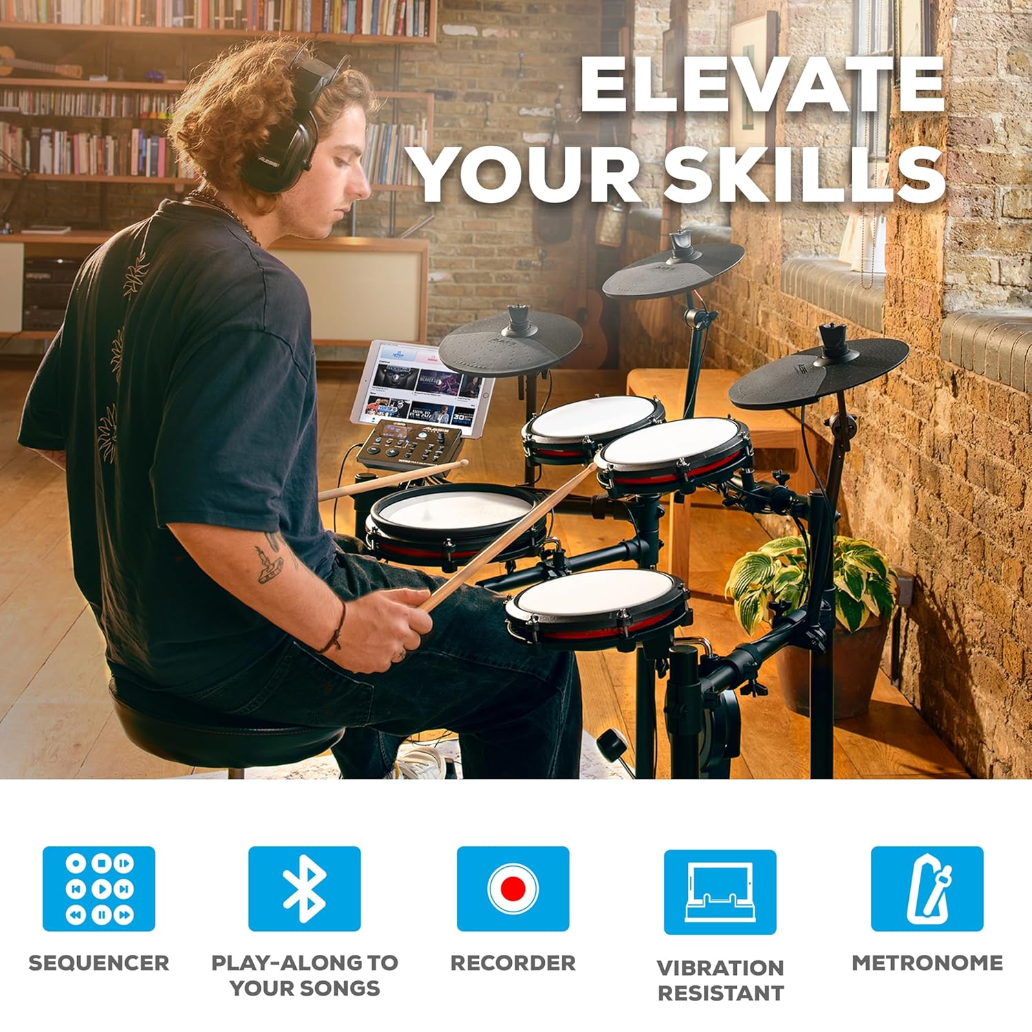 Alesis Nitro Max Kit Eight Piece Electronic Drum Kit with Mesh Heads and Bluetooth - Image 8
